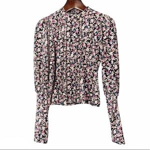 Ditsy moody floral corduroy mock neck balloon sleeve long sleeve medium